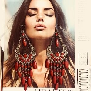 Beaded burgundy/red statement earrings